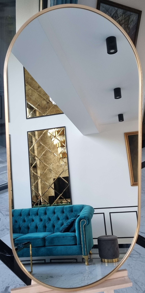 Lustro Owalne KATE w Złotej Ramie Aluminiowej 50x100cm